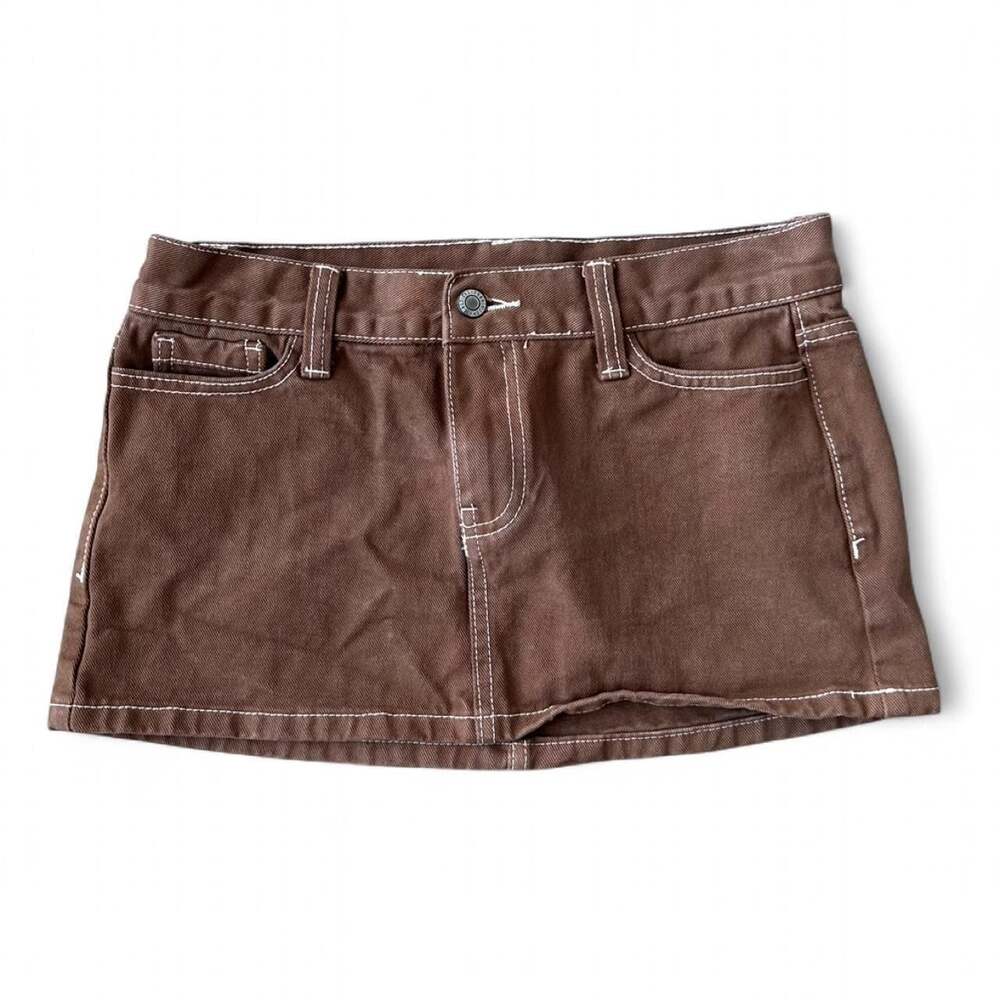 Y2K Brandy Melville / John Galt Brown Low‑Rise Denim Mini Skirt – Size S